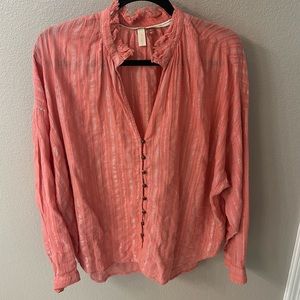 Button up coral top with detail buttons.